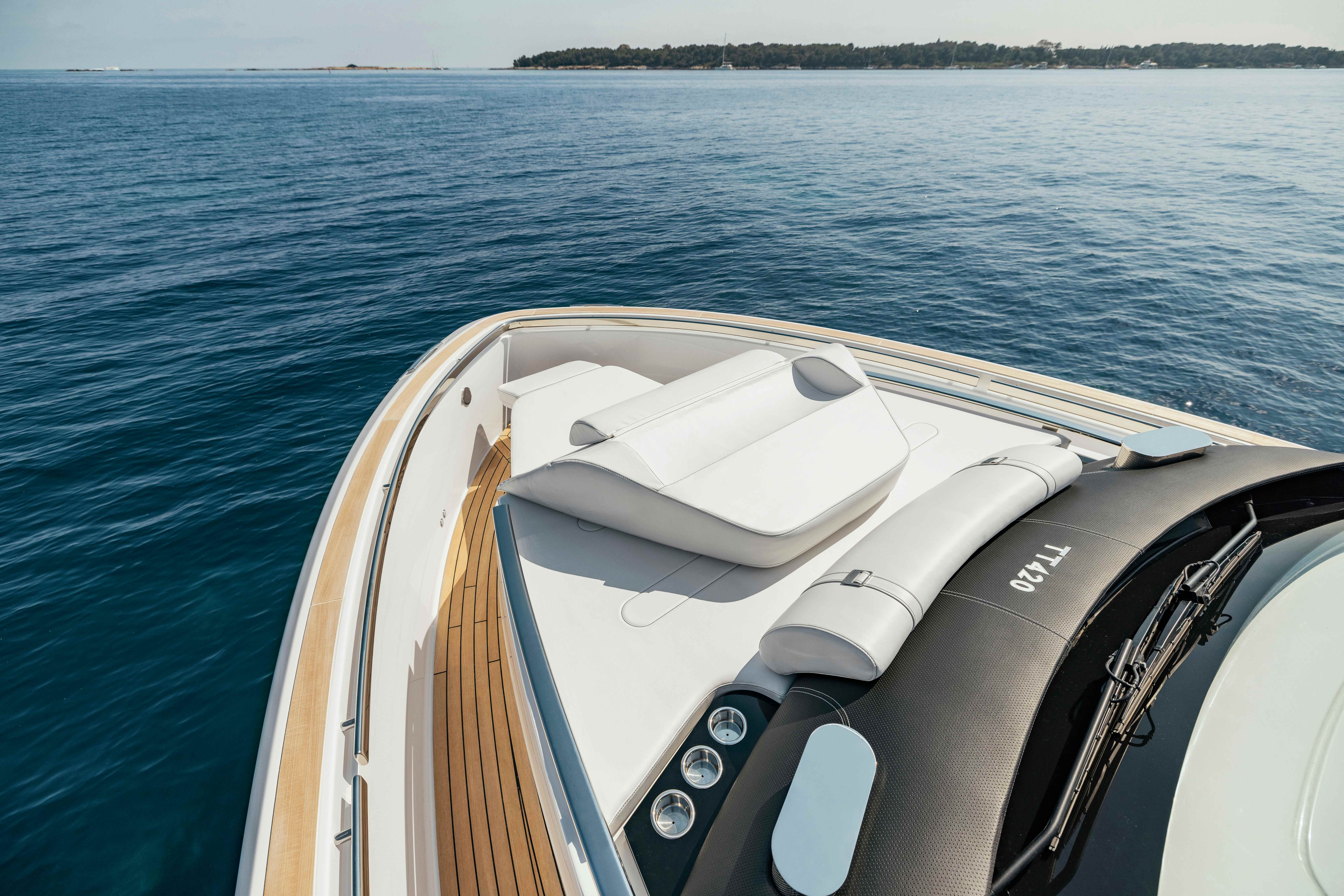 Luxury yacht bow lounge with pristine seating